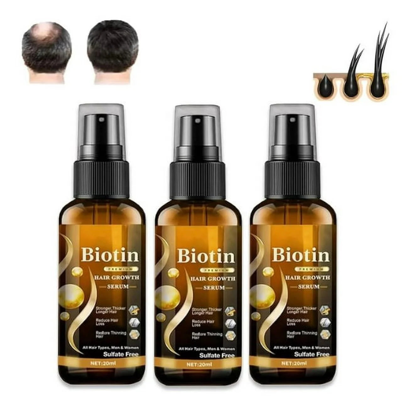 Biotin Hair Growth Spray, Ibealee Biotin Hair Growth Serum, Biotin Thickening Herbal Serum, anti Hair Loss Serum for Women Men Hair Growth and Hair Loss 5 PCS