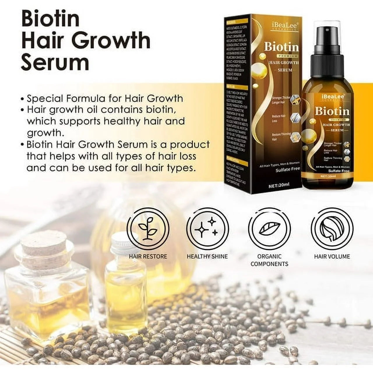 Biotin Hair Growth Spray, Ibealee Biotin Hair Growth Serum, Biotin Thickening Herbal Serum, anti Hair Loss Serum for Women Men Hair Growth and Hair Loss 5 PCS
