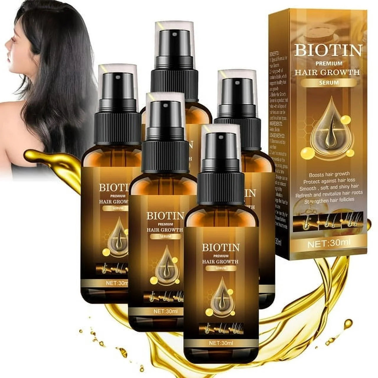 Biotin Hair Growth Spray, Ibealee Biotin Hair Growth Serum, Biotin Thickening Herbal Serum, anti Hair Loss Serum for Women Men Hair Growth and Hair Loss 5 PCS